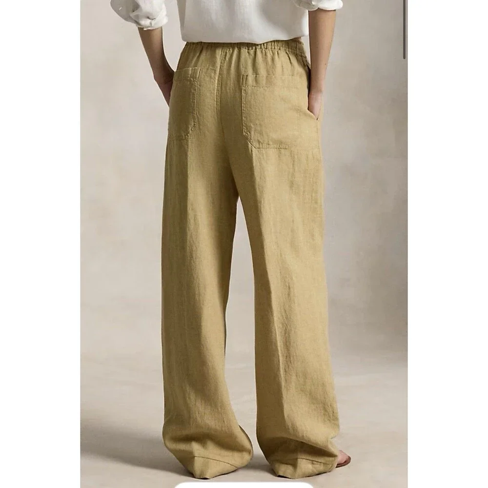Lauren Ralph Lauren 100% Linen Wide Leg Pants 22W Brown Tan Plus Size LRL - Picture 2 of 8